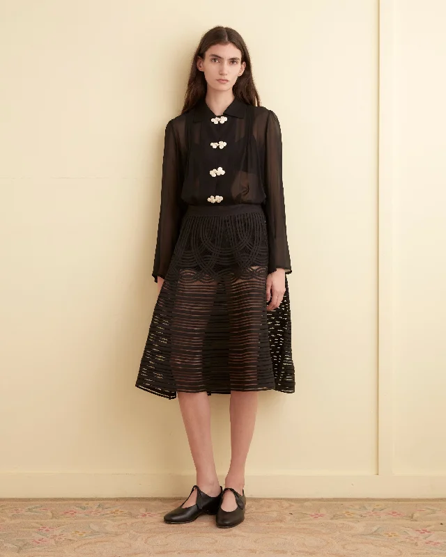 Sheer Trellis Skirt - Black button skirt front