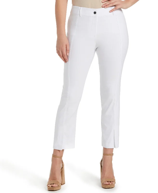 Classic Fit Seamed Straight Leg Crop Pant with Vents Chic Faux Leather Pants