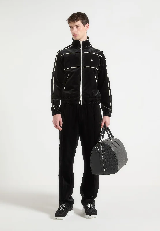Eiffel Velour Track Jacket - Black Snapped Jacket Toggled Jacket Drawstring Jacket