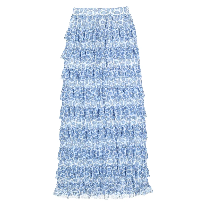 ROWE Blue Printed Mesh Ruffles Skirt tulle skirt dreamy