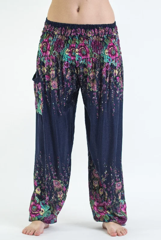 Unisex Floral Harem Pants in Blue Classic Cropped Pants