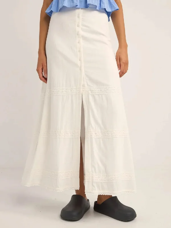 PEARL BUTTON FRONT MAXI SKIRT - WHITE chiffon skirt delicate