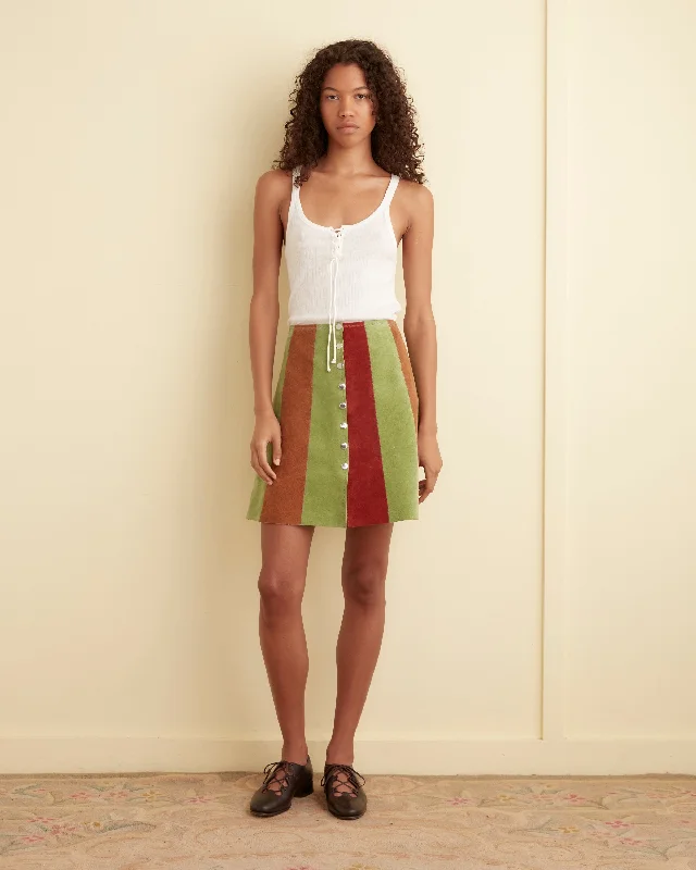 Suede Snap Skirt asymmetrical skirt cut