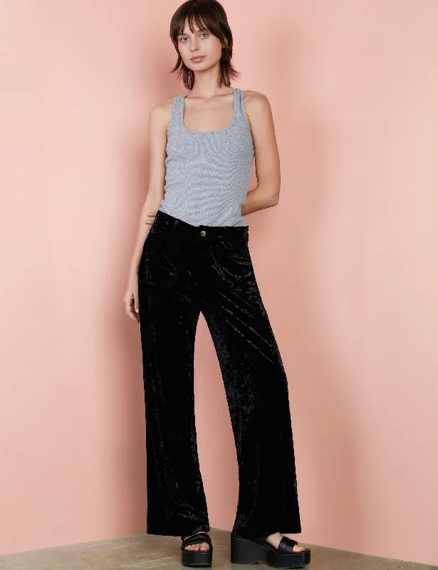 Velvet Wide-Leg Pants Comfy Zip-Up Pants