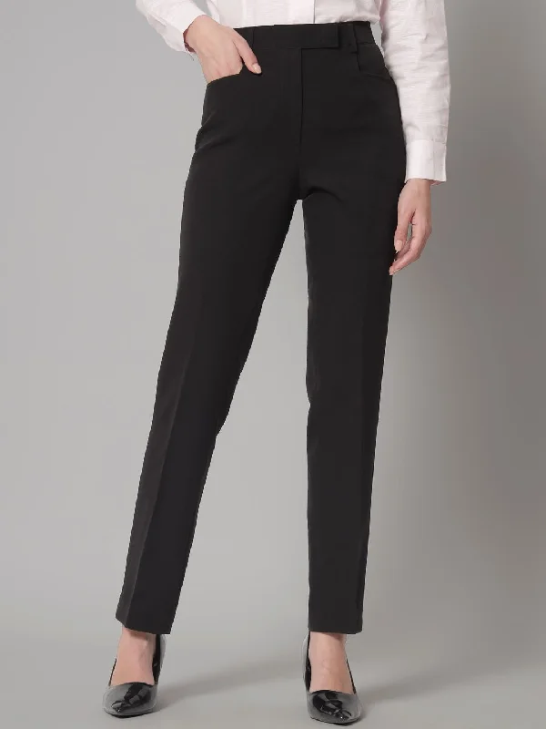 Slim Fit Mid Waist Stretch Pants- Black Trendy Printed Leggings