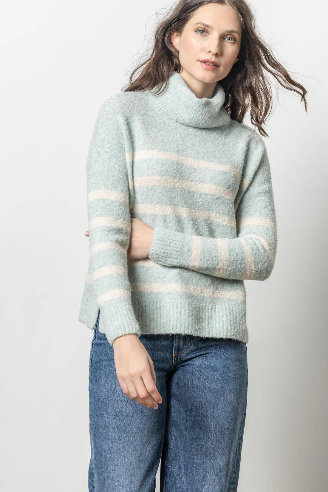 Lilla P Striped Turtleneck Sweater Anti-Pilling Anti-Shrink Durable