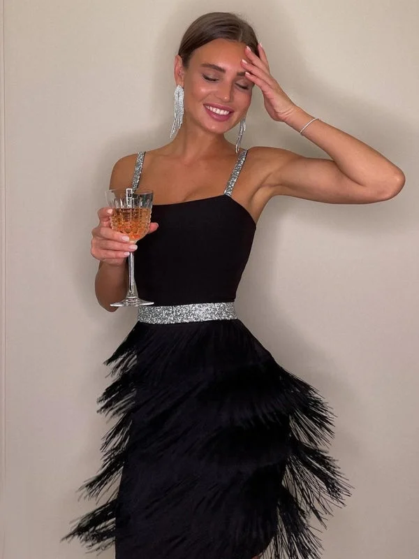 Tassel Sexy Low Cut Suspender Sleeveless Midi Party Dress Tunics Prom sequined