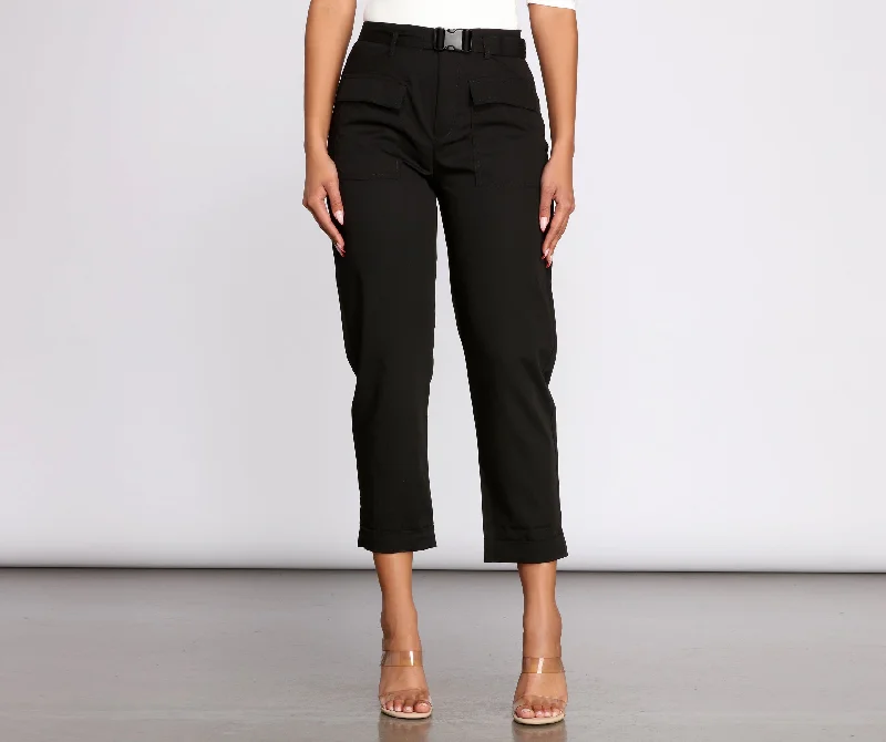 High Waist Utility Cargo Pants Soft Wool Pants