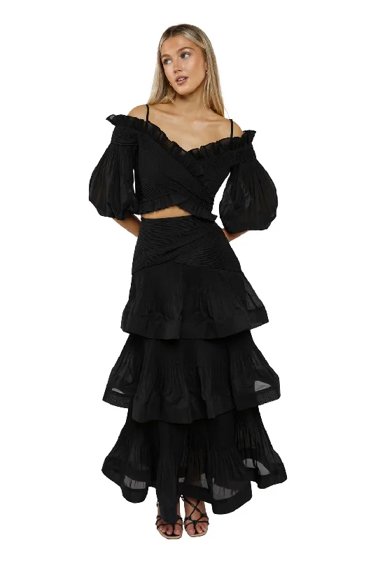 Pleated Off Shoulder Top and Midi Skirt modal blend skirt
