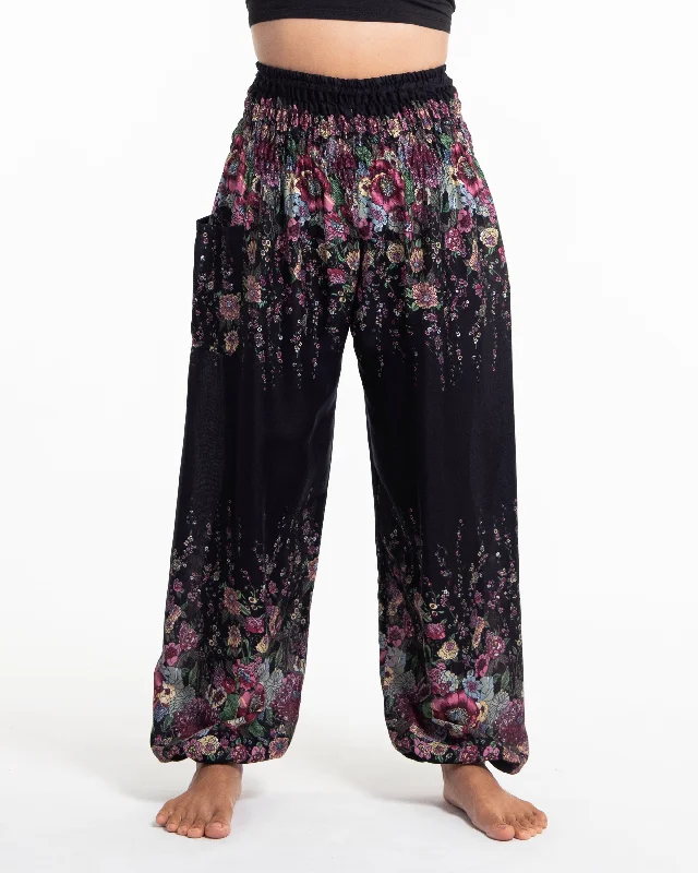 Unisex Floral Harem Pants in Black High-Waist Jogger Pants