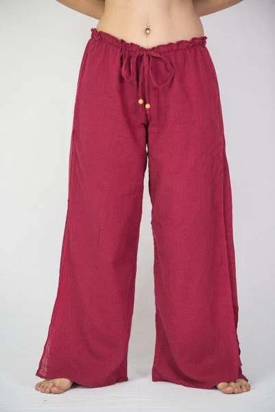 Womens Solid Color Double Layered Palazzo Pants in Red Cozy Lounge Pants