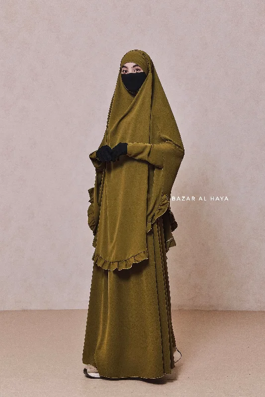 Ibadah Olive Two-piece Jilbab with Skirt, Haj, Umrah & Prayer Set casual skirt length