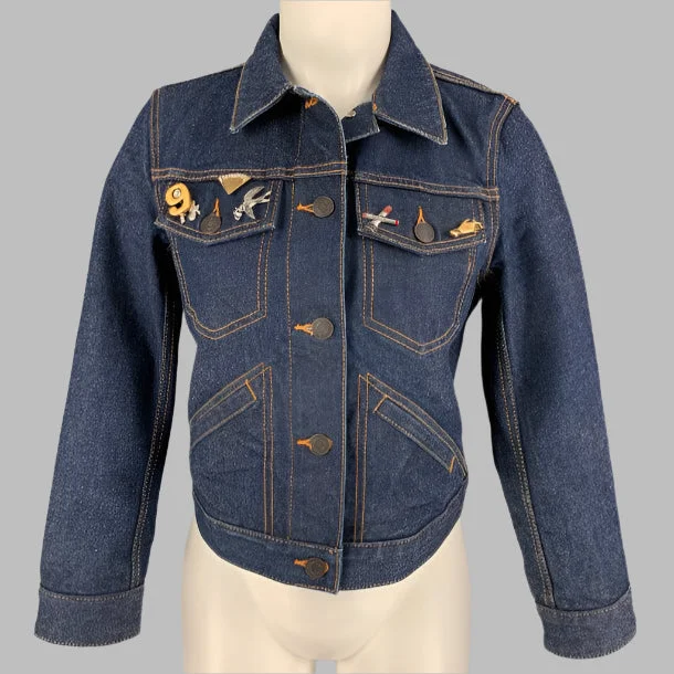 MARC JACOBS Size M Indigo Denim Contrast Stitch Pins Jacket Knit Jacket Woven Jacket Fleece Jacket