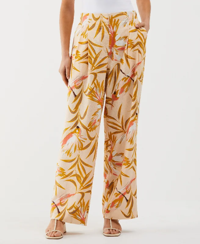 Petite Paradise Print Linen Blend Pleated Wide Leg Pant Fashionable Work Pants