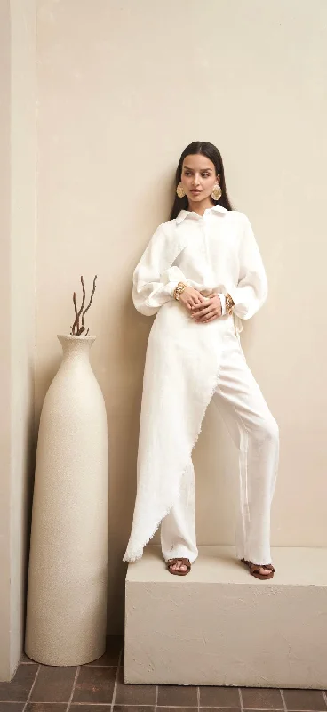 Lia Pure Linen Wrap Skirt Pants Elegant Wool Trousers