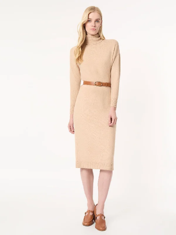 Belted Turtleneck Sweater Dress Wool Fabric Cashmere Fabric Tweed Fabric