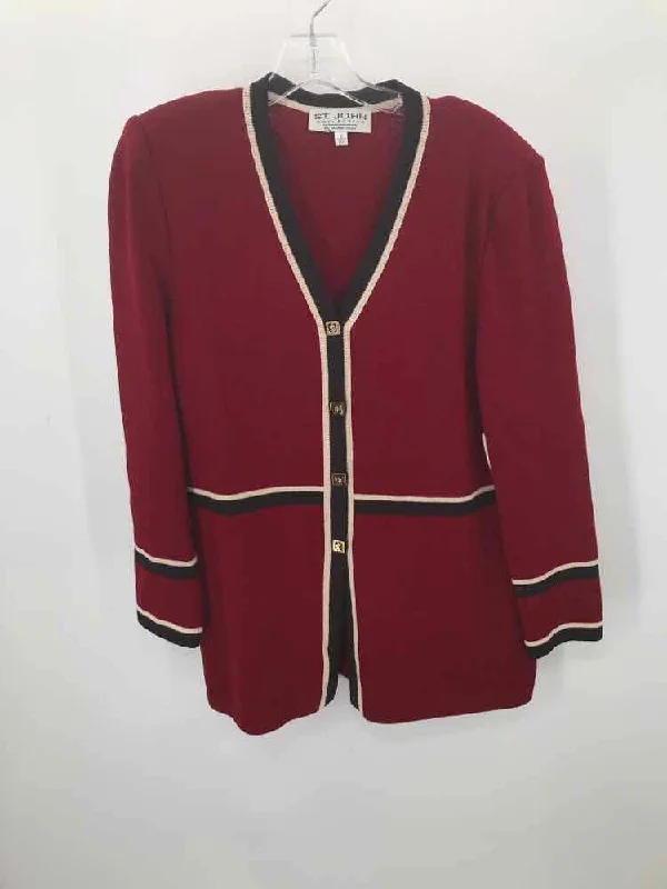 Pre-Owned St John Red Size 10 Card Sweater Chenille Fabric Brocade Fabric Lace Fabric