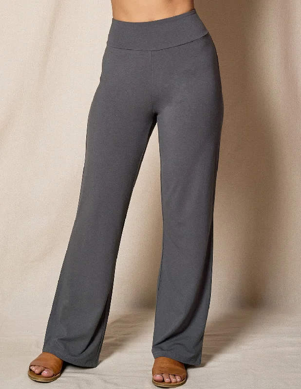 Bamboo / Organic Cotton Classic Straight Leg Pants - Grey Casual Plaid Pants