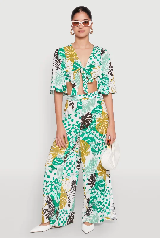 Leaf Print Palazzo Pants Trendy Palazzo Pants