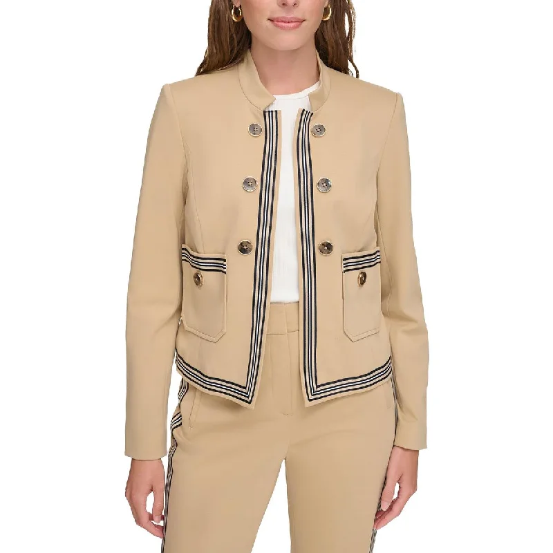 Tommy Hilfiger Womens Cotton Blend Contrast Trim Soft Shell Jacket Nylon Fabric Polyester Fabric Spandex Fabric