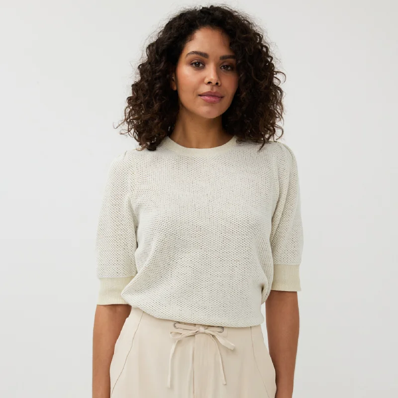 Esqualo Open Knit Half Sleeve Sweater Welt Pockets Slit Pockets Flap Pockets