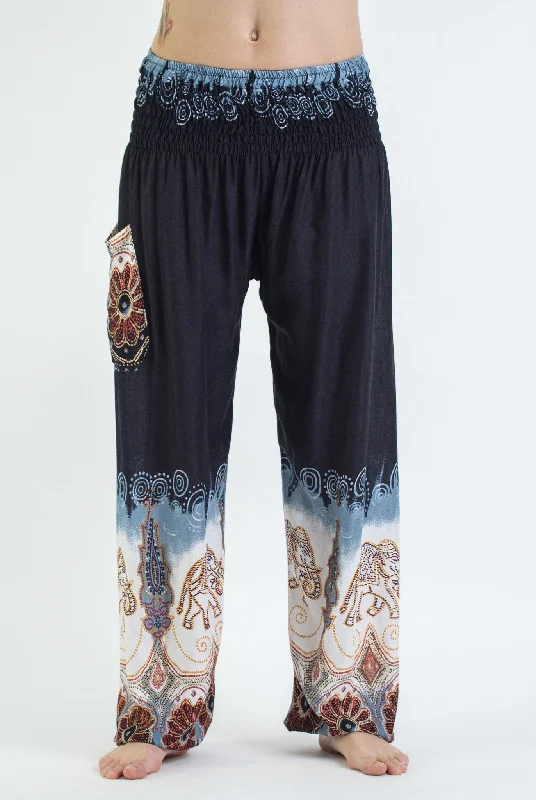 Unisex Solid Top Elephant Harem Pants in Black Casual Sweatpants Style