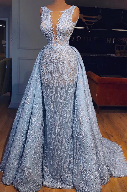Elegant Blue Lace Sleeveless Deep V Neck Prom Dresses Party Dresses Tunics Versatile stylish Elegant Blue Lace Sleeveless Deep V Neck Prom Dresses Party Dresses Tunics Versatile stylish