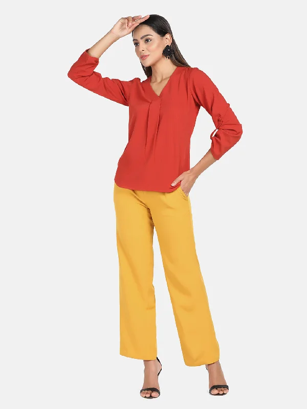 Mid Waist Pleated Wide Bottom Pants Formal Linen Trousers