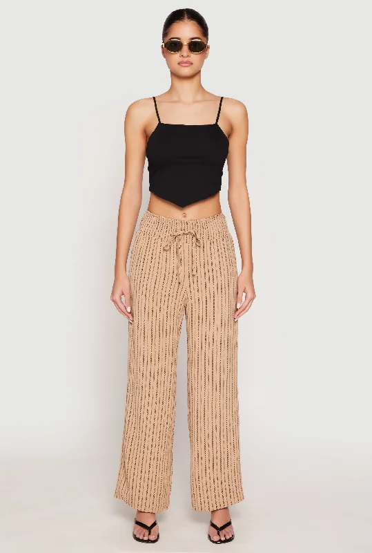 Airy Striped Wide Leg Pants Slim-Fit Khaki Pants