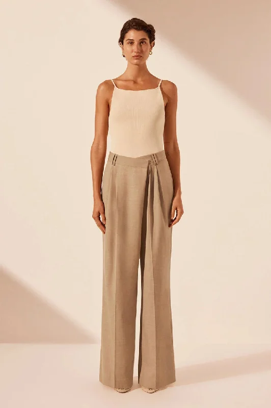 Shona Joy Asher Pleat Front Pant - Latte Warm Wool Trousers