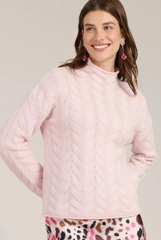 Tyler Boe Cashmere Basketweave Sweater in Pink Stylish Fashionable Trendy