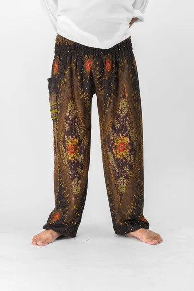 Unisex Peacock Eye Harem Pants in Brown Soft Cotton Pants
