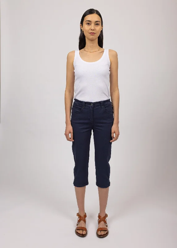 Elodie three quarters pants - in cotton, comfort fit (MARINE) High-Waist Yoga Pants