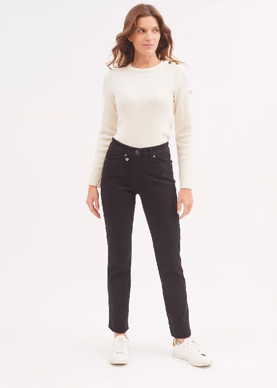 Patricia straight pants - elasticated waist, in stretch cotton (NOIR) Classic Straight Pants