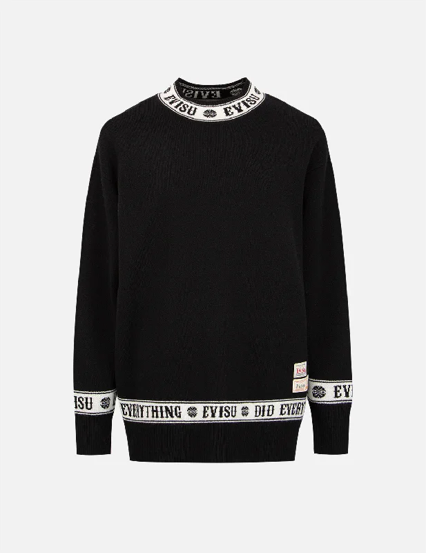 Logo and Kamon Jacquard Knitted Sweater Toggled Drawstring Belted