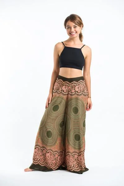 Womens Geometric Mandalas Palazzo Pants in Olive Wide-Legged Palazzos