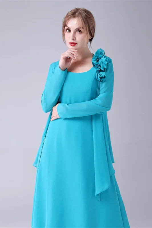 Blue Chiffon Mother Of The Bride Dresses With Jacket Zippered Front Buttoned Front Snap Front Blue Chiffon Mother Of The Bride Dresses With Jacket Zippered Front Buttoned Front Snap Front