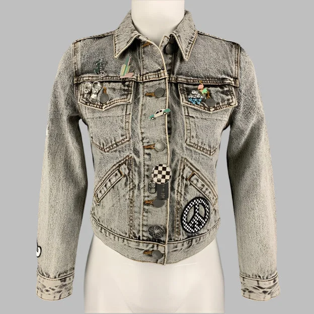 MARC JACOBS Size XS Paradise Black Denim Acid Wash Cropped Jacket Welt Pockets Slit Pockets Flap Pockets