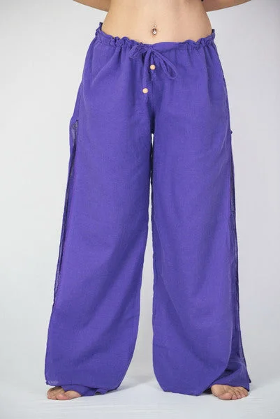 Womens Solid Color Double Layered Palazzo Pants in Purple Stylish Paperbag Waist Pants