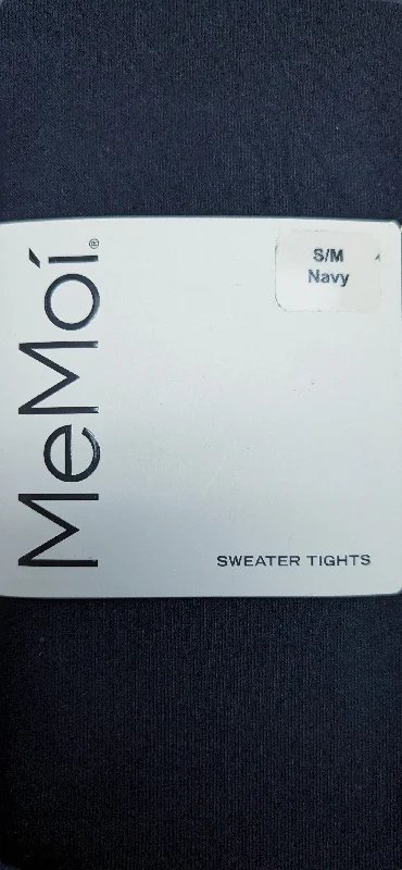 Memoi Ladies Flat Cotton Sweater Tights - Navy MO-325 Ribbed Striped Patterned