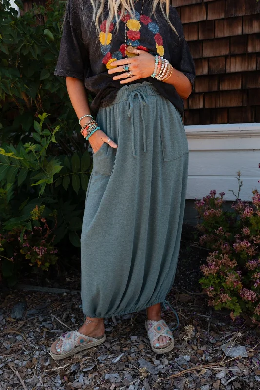 The Nest All In Drawstring Maxi Skirt - Teal boho skirt vibe