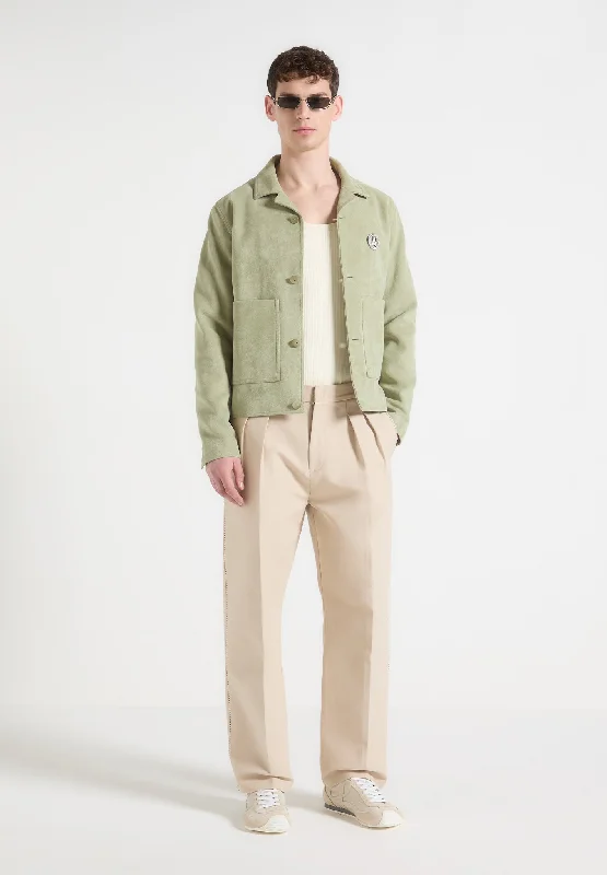 Suede Jacket with Revere Collar - Sage Fleece Jacket Down Jacket Feather Jacket