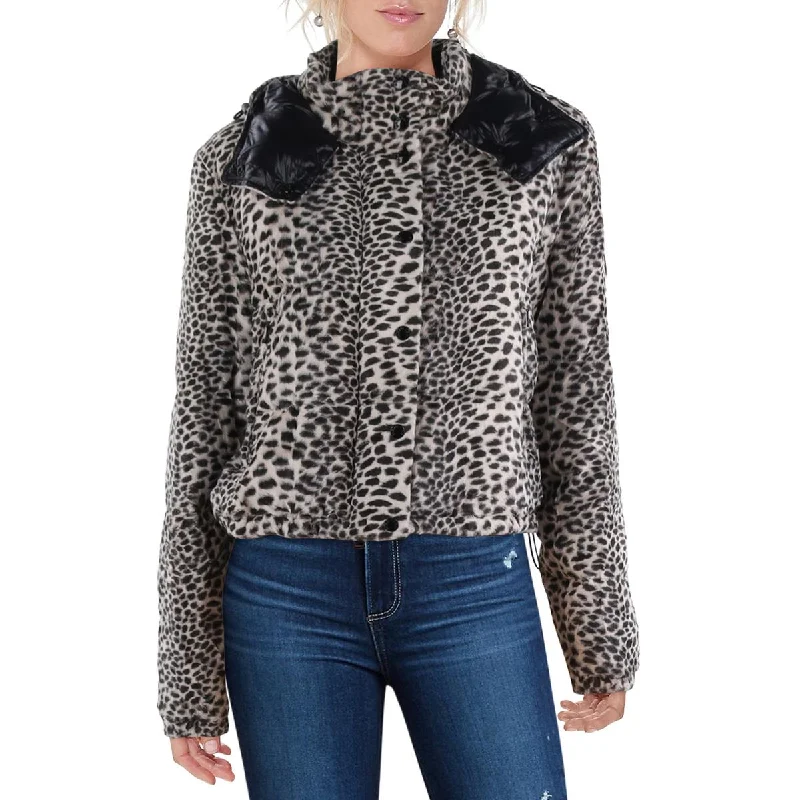 Moncler Womens Avoine Faux Fur Animal Print Puffer Jacket Insulated Jacket Fitted Jacket Loose Jacket