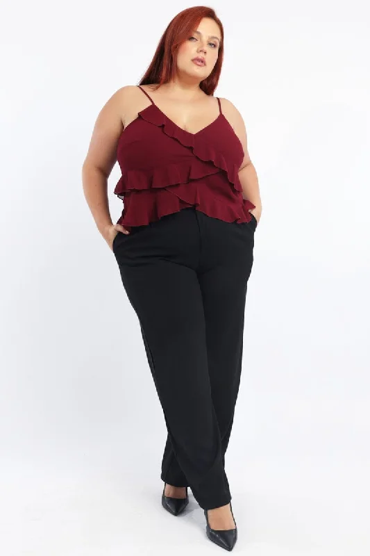 Black High Rise Wide Leg Tailored Pants Warm Wool Trousers