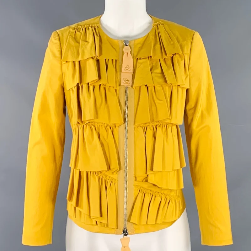 3.1 PHILLIP LIM Size 4 Yellow Cotton Blend Ruffled Jacket Blazer Cardigan Sweater Pullover