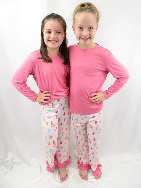 Youth Girl's Twinkle Tree Christmas Pajama Pants Modern Bootcut Pants