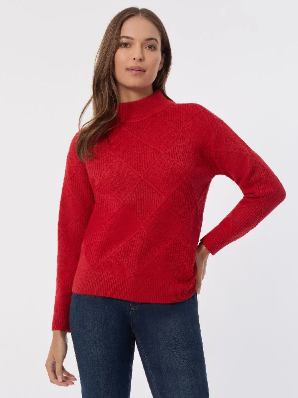 Diamond Stitch Mock Neck Sweater Jersey Fabric Tulle Fabric Batik Fabric