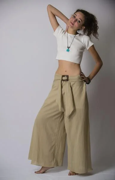 Womens Solid Color Palazzo Pants in Tan Stretch Fit Pants
