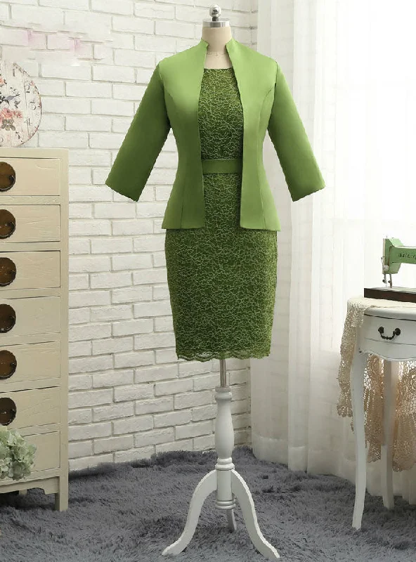 Modern Mother Of The Bride Dresses Sheath Knee Length With Jacket Hooded Jacket Caped Jacket Shawl Collar Jacket