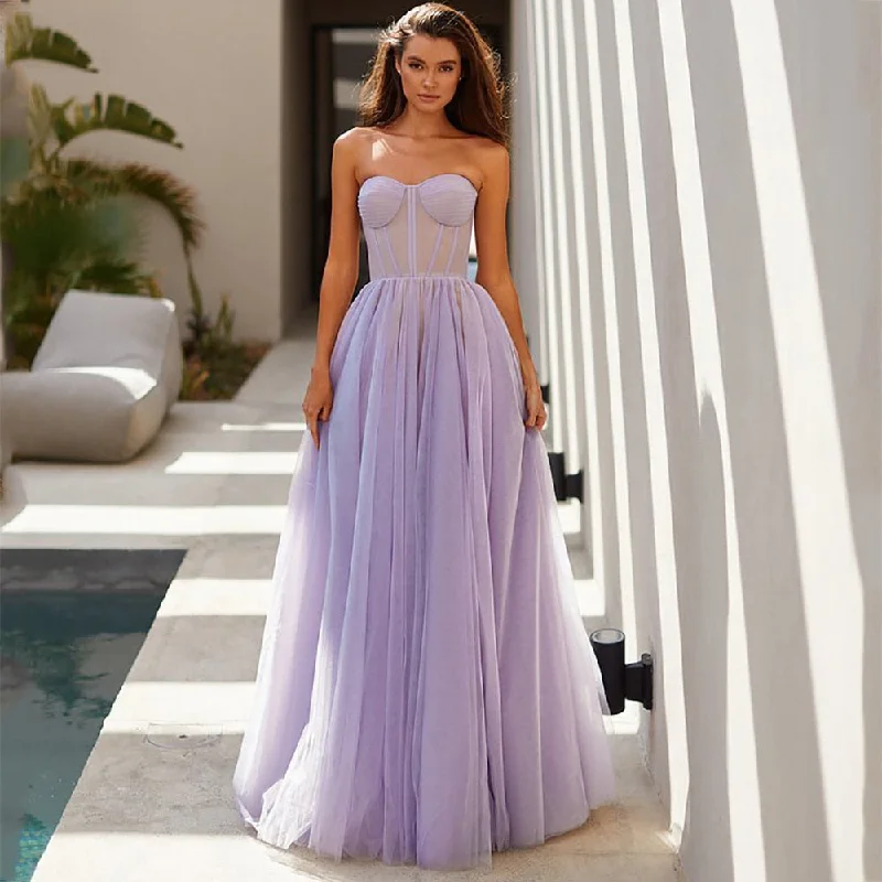 Cinessd Long Prom Dresses 2022 Sweetheart A-Line Party Dresses Sleeveless Lace-Up Tulle Formal Gowns Turtleneck Neckline Stylish Cinessd Long Prom Dresses 2022 Sweetheart A-Line Party Dresses Sleeveless Lace-Up Tulle Formal Gowns Turtleneck Neckline Stylish